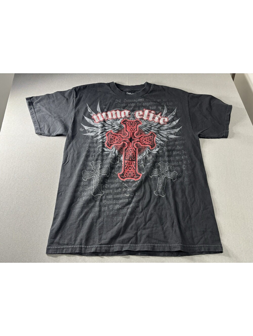 MMA Elite Men's Black Graphic Cross Crew Neck Short Sleeve T-Shirt Large